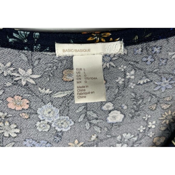 H&M Women Size Large Blue Floral Print Jersey Wrap Dress 3/4 Sleeve Stretchy - Picture 3 of 9